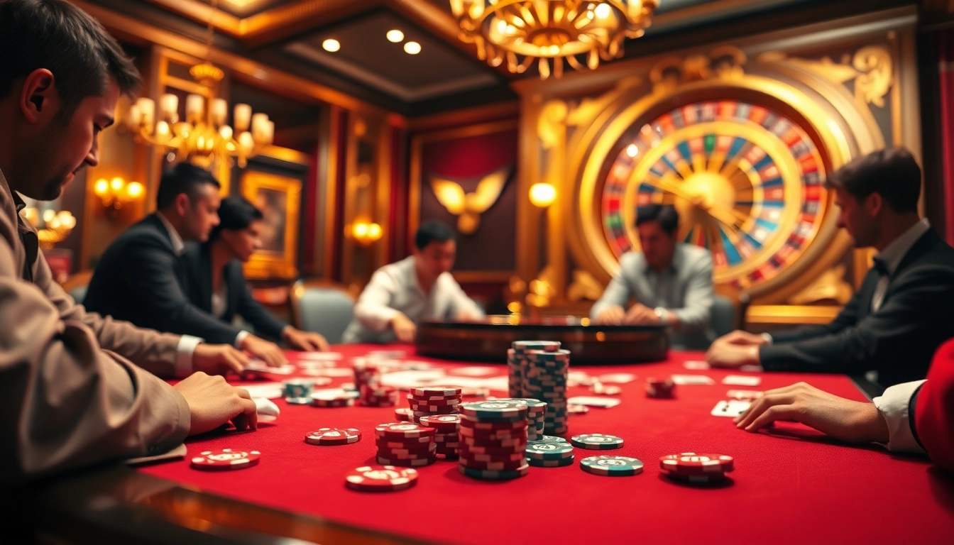 Players engaging in high-stakes poker with 88i chips on a luxurious casino table.