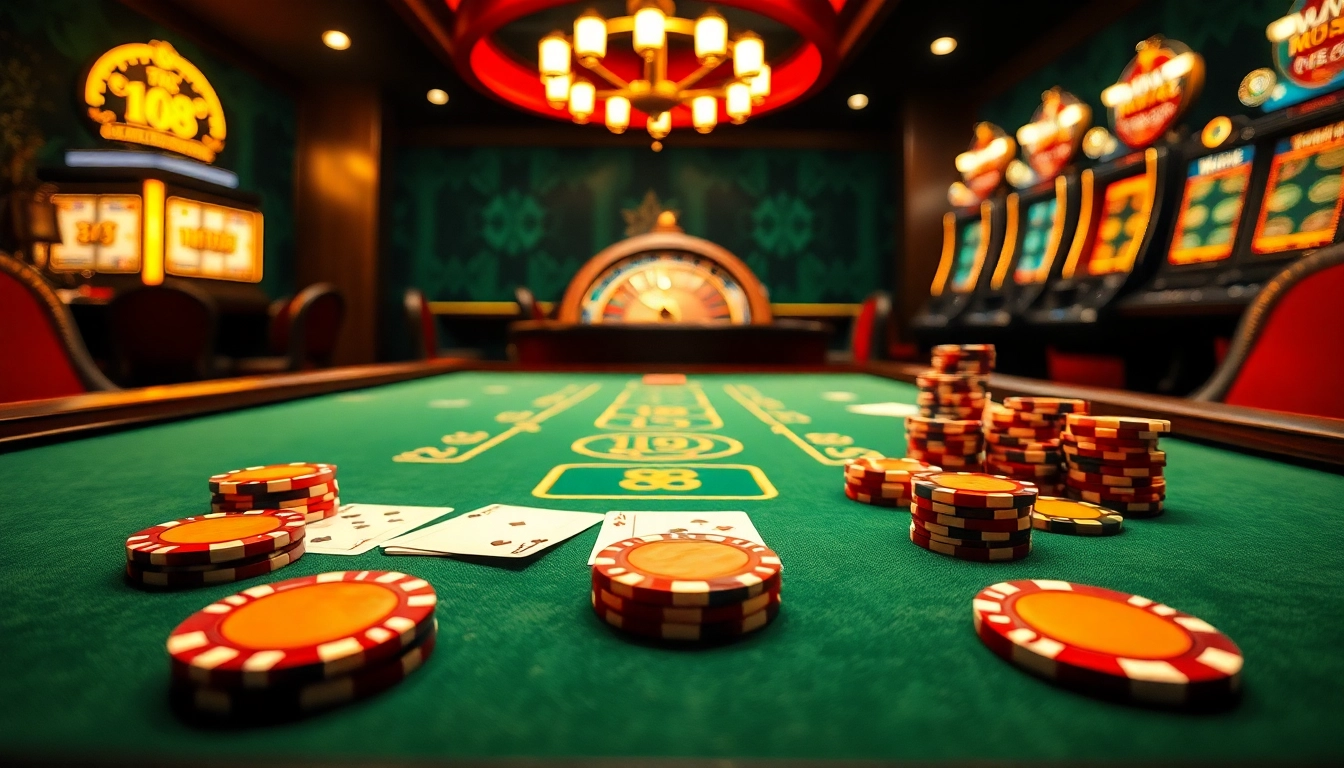 Experience the thrill of mb 88 at a luxurious casino poker table surrounded by vibrant chips and cards.