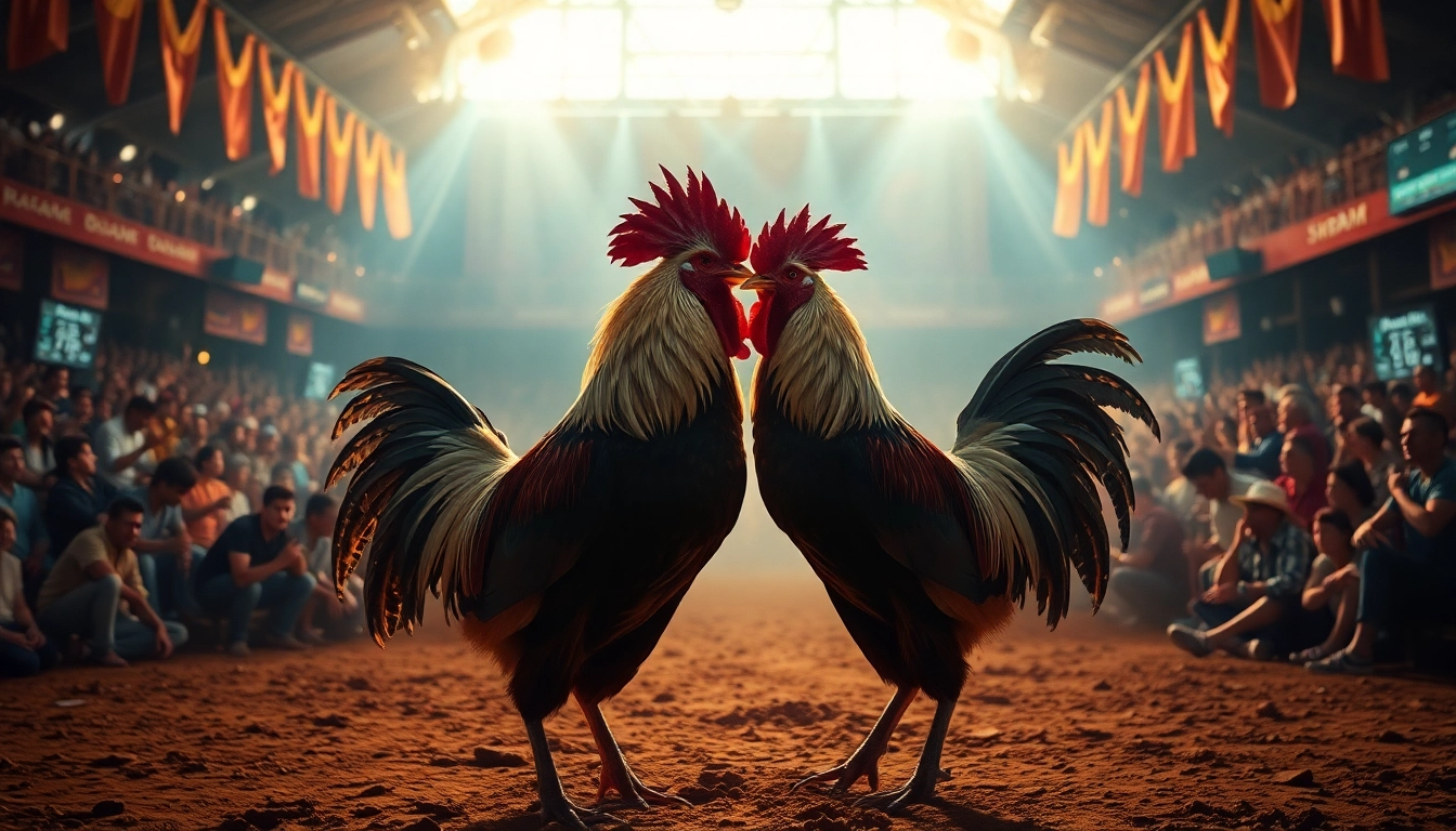 Exciting live cockfighting event at sv368win.live with vibrant crowd and competitive roosters