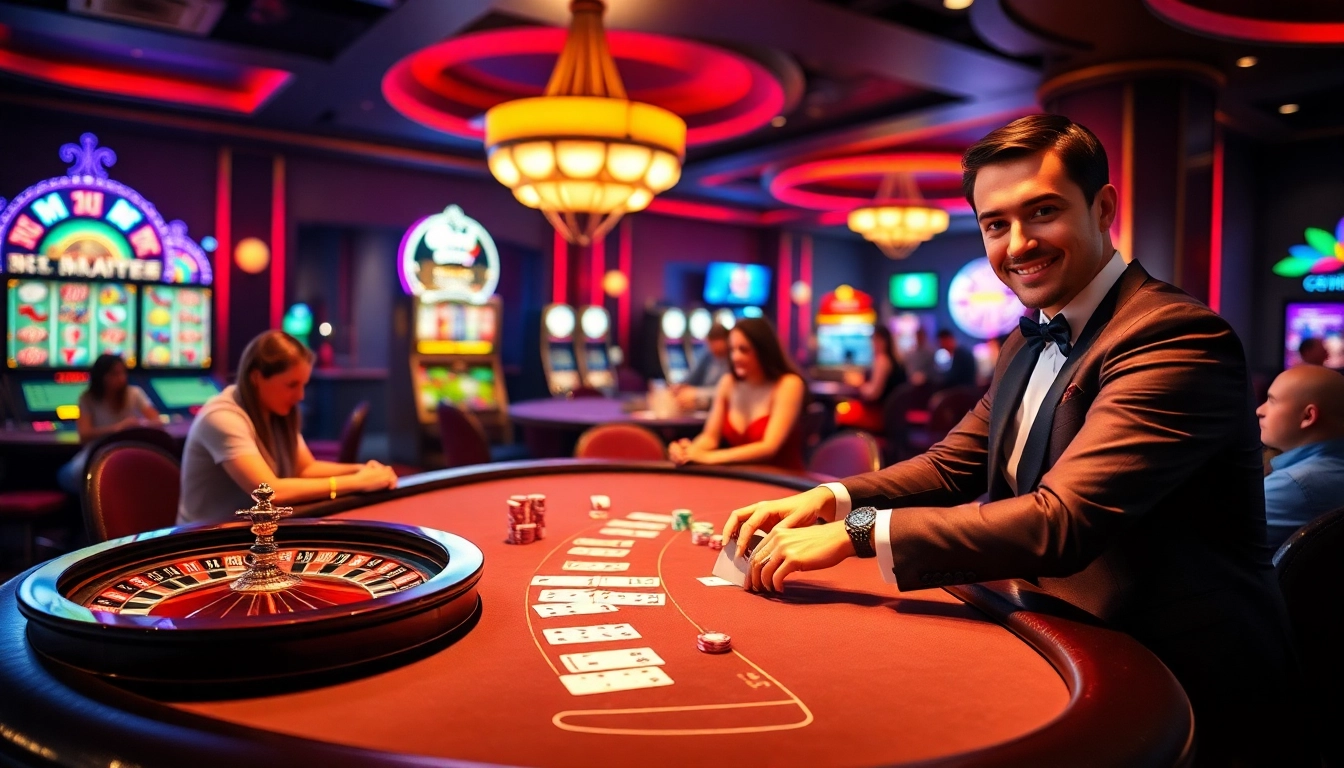High-stakes poker action on a luxurious casino floor, emphasizing KK55 poker chips and excitement.