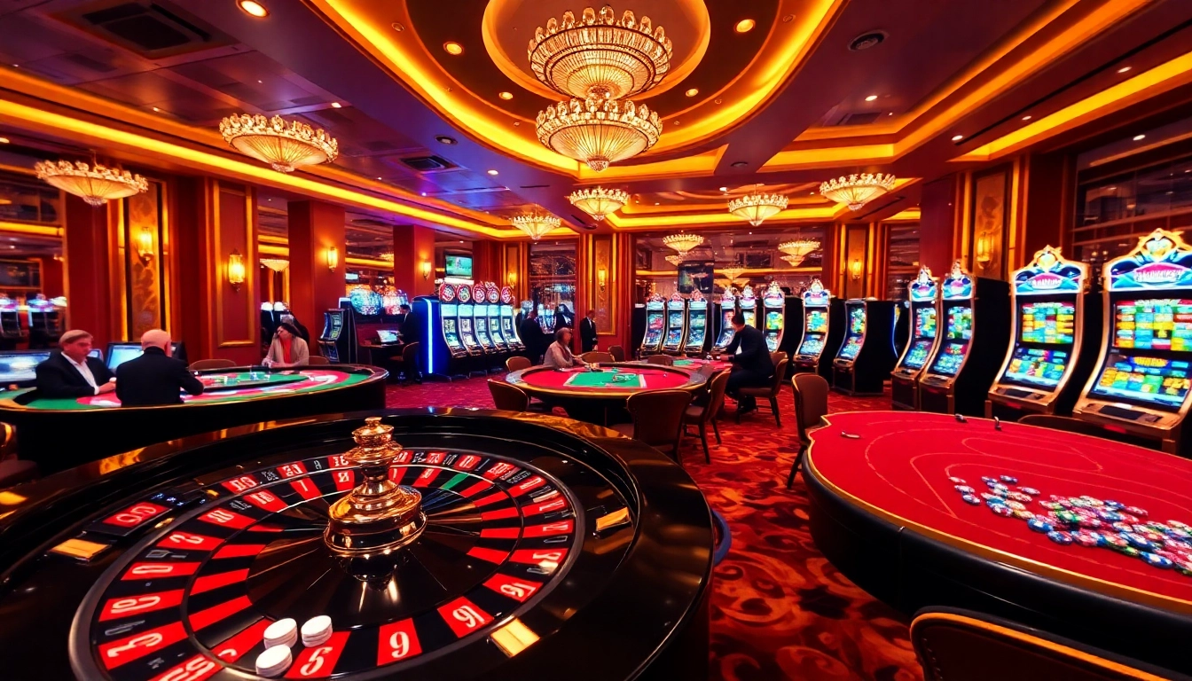 Exciting casino gaming scene featuring slot machines and poker tables at https://xx88.eu.com/.
