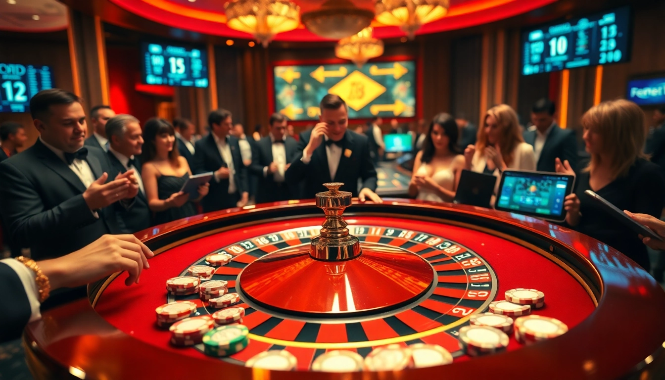 Players excitedly engage in the game at the roulette table, inspired by https://febet9.club/ for strategic betting.
