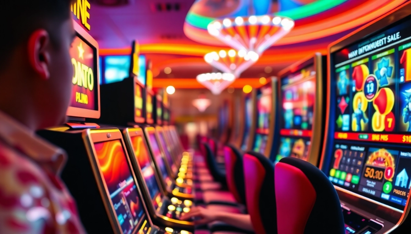 Exciting online casino experience at Lauthaitv with vibrant slot machines and engaging players.