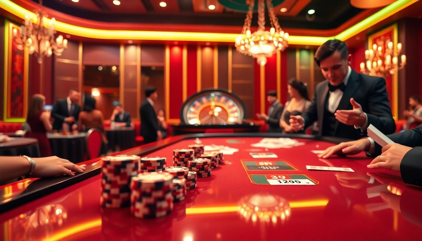 Experience thrilling game bài đổi thưởng at a vibrant online casino with exciting poker tables.