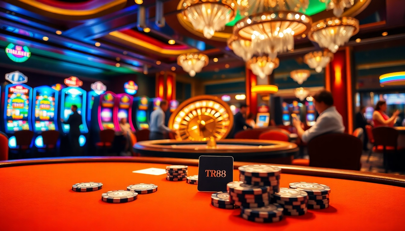 Players enjoying an exciting game at the TR88 poker table in a luxurious casino setting.