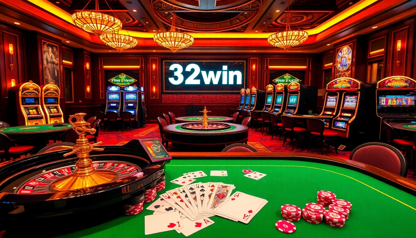 Engaging gambling experience at Trang chủ 32win featuring vibrant casino elements.