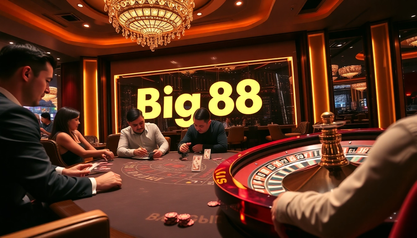 Experience the excitement of gambling at Big88 with players engaging in high-stakes poker.
