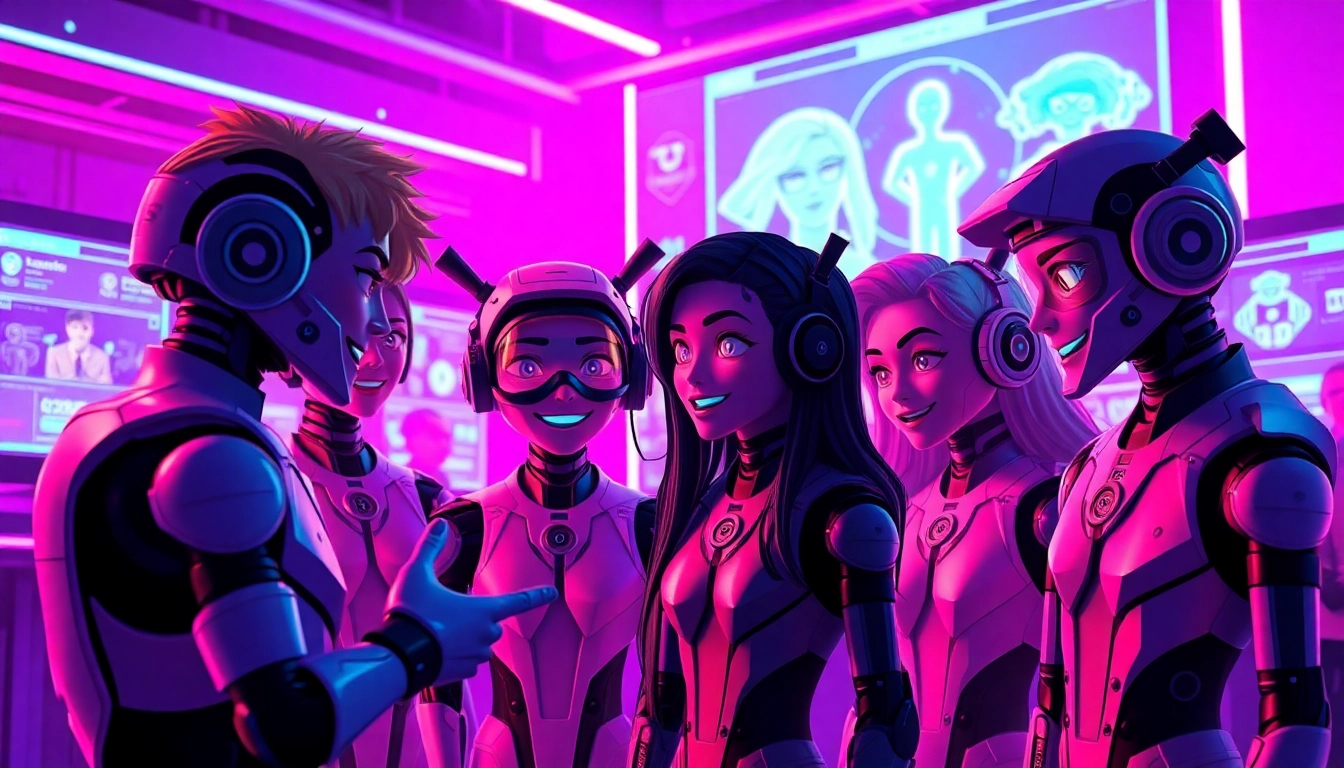 Engaging scene of nsfw character AI avatars interacting in a vibrant virtual environment.