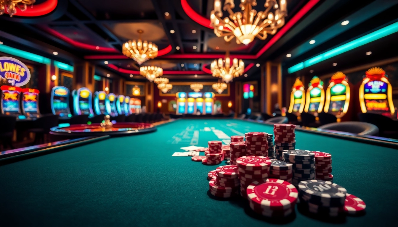 Experience the thrill of https://fly88r.net at a vibrant casino featuring lively poker tables and glowing slot machines.