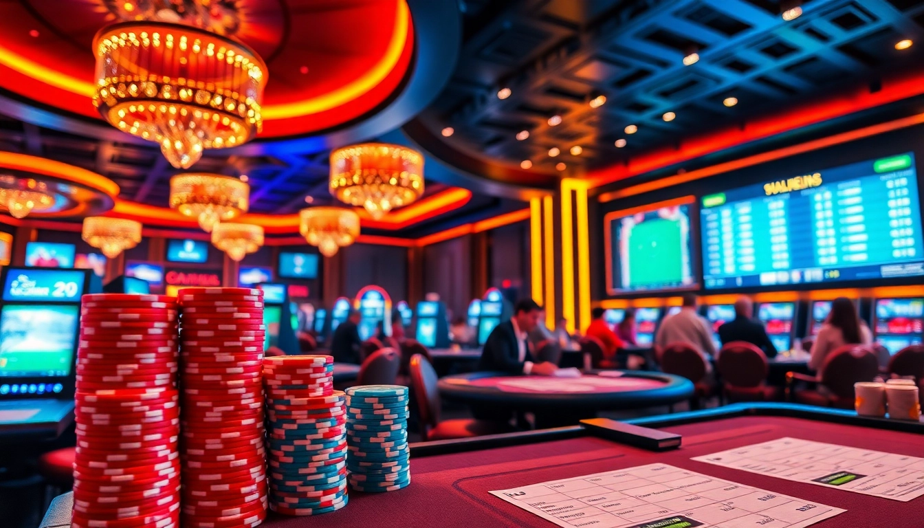 Betting excitement illustrated with live tỷ lệ bóng đá trực tuyến displayed in modern casino.