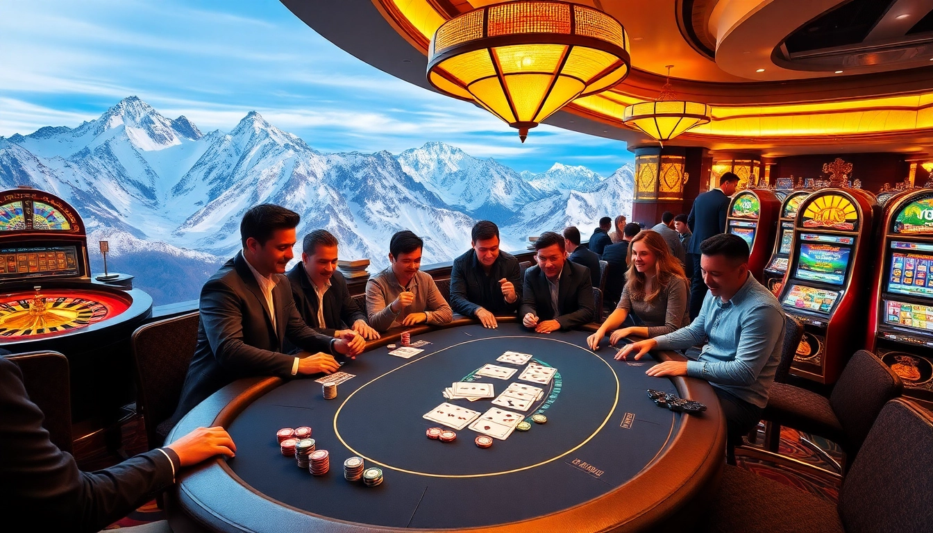 Experience the Everest base camp excitement at a luxurious casino table surrounded by stunning mountain views.