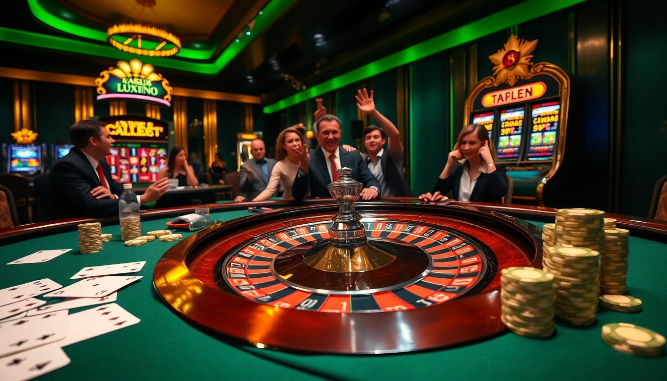 Luck8 gamblers enjoying a thrilling roulette game with vibrant chips and cards in action.