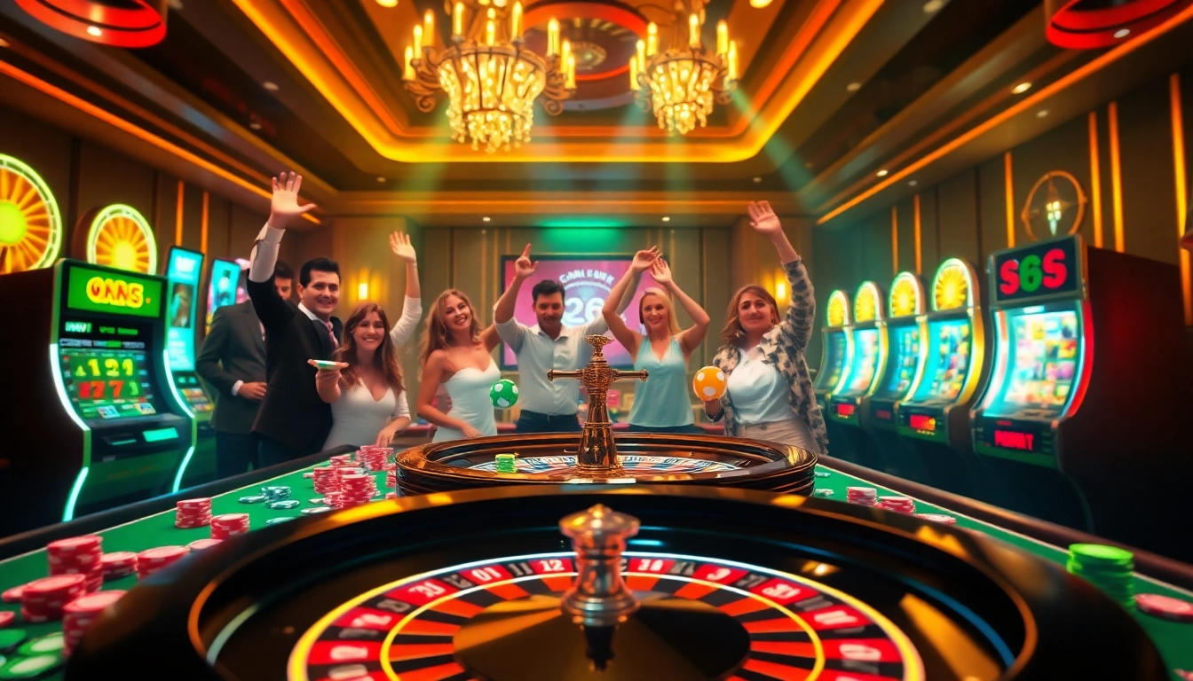 Players engaging in exciting games at OK365 casino with vibrant slots and roulette.