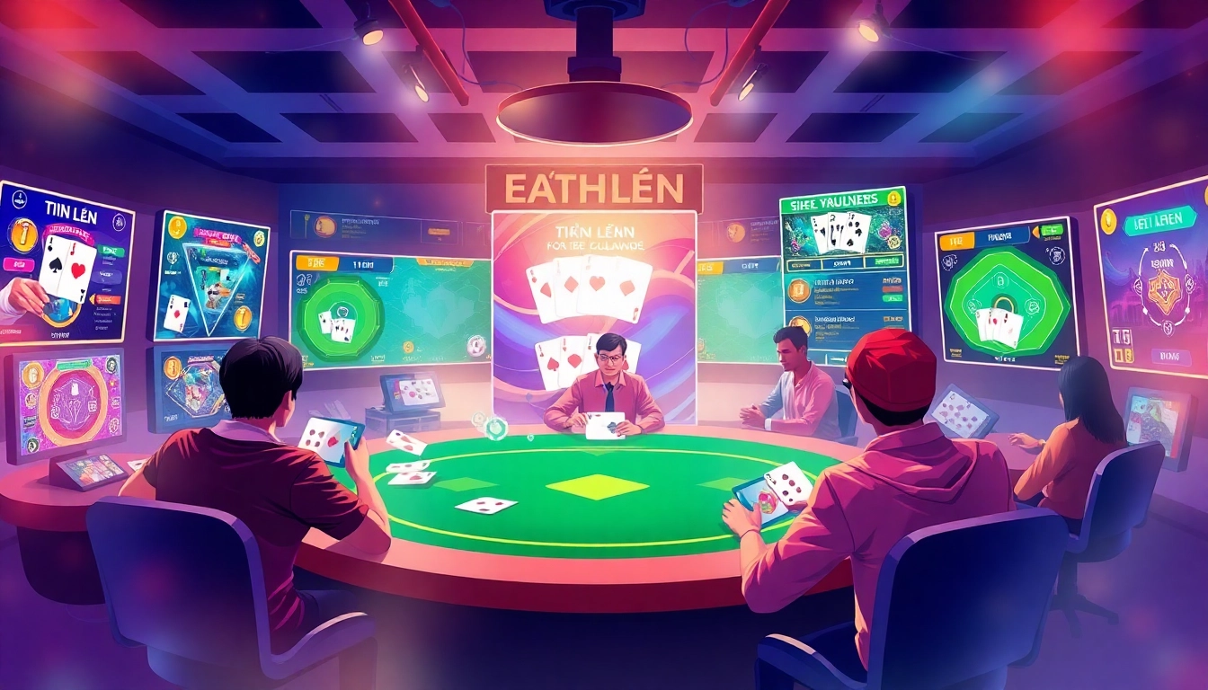 Exciting online gaming scene depicting topgamebaidoithuong.mx with vibrant card games interactive displays.