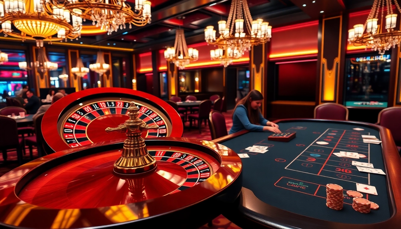 Exciting gameplay at 88i nhà cái featuring a vibrant casino with roulette and blackjack tables.