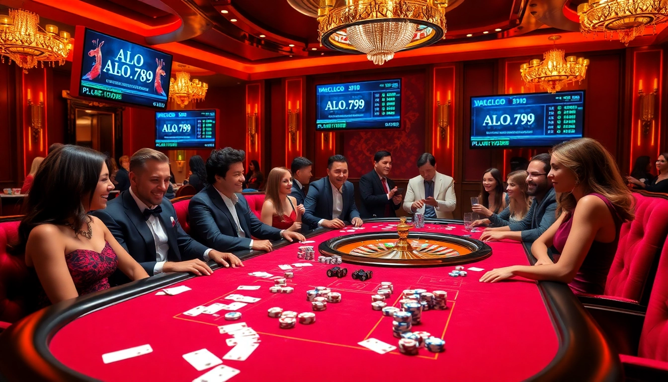 A thrilling poker game at ALO 789 casino showcasing excitement and diverse players.