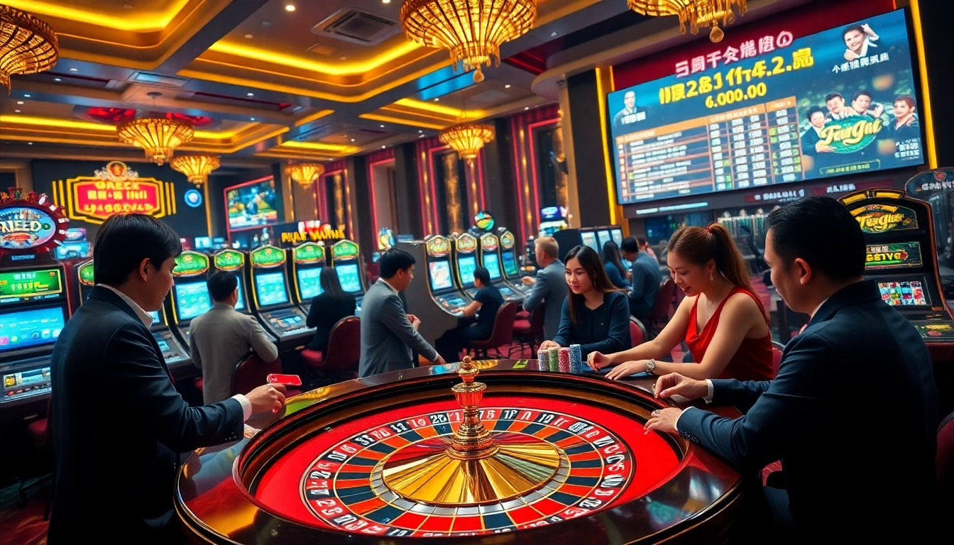 Engaging players at 99wincasino.com are betting on poker and roulette in a luxurious casino setting.
