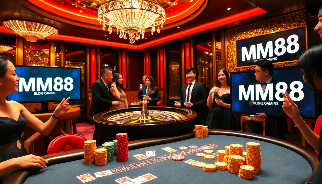 Experience thrilling gameplay at MM88 with vibrant poker chips and an elegant casino atmosphere.