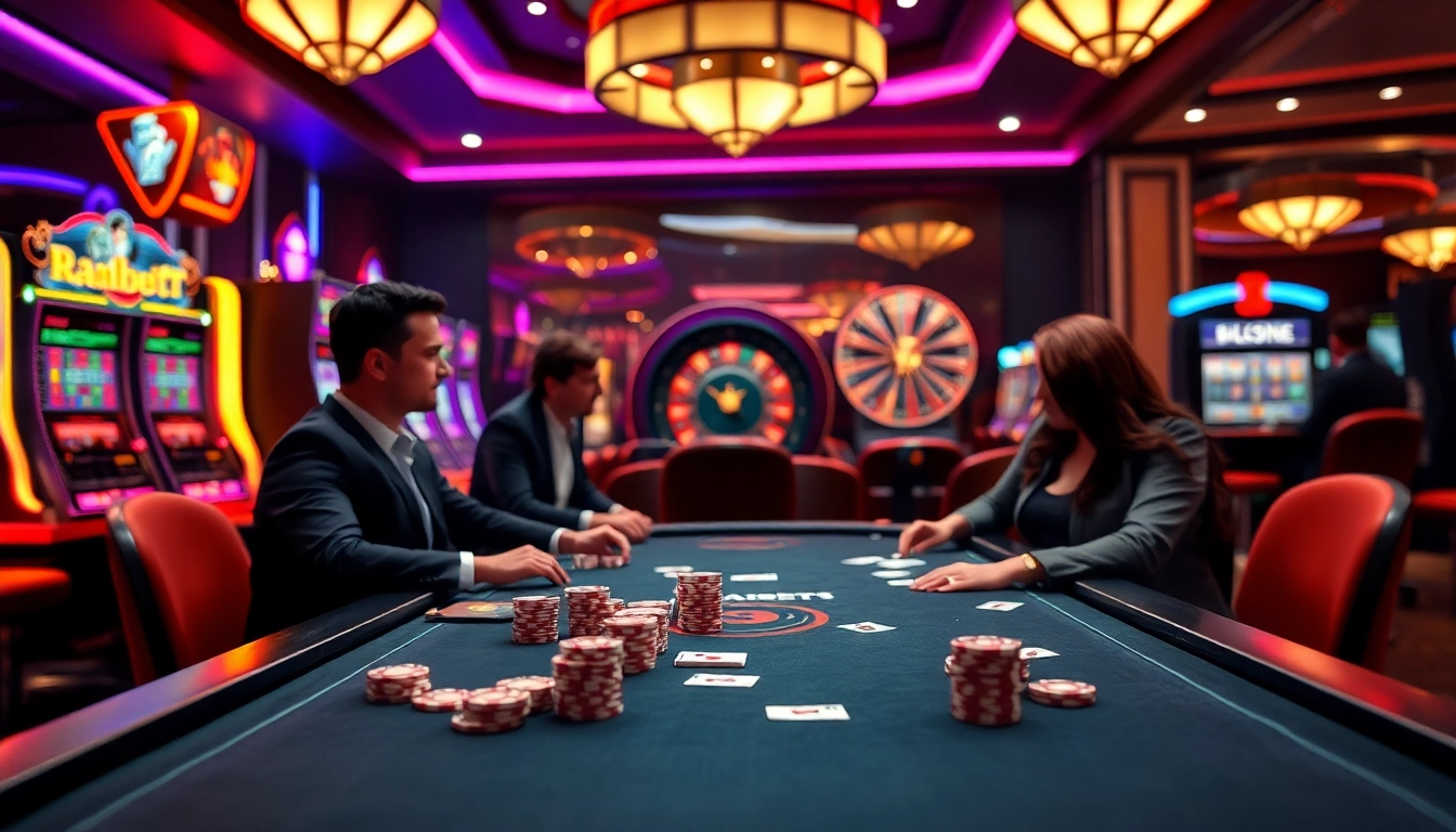 Experience immersive gaming action at Luck8 casino with intense poker gameplay and vibrant lights.