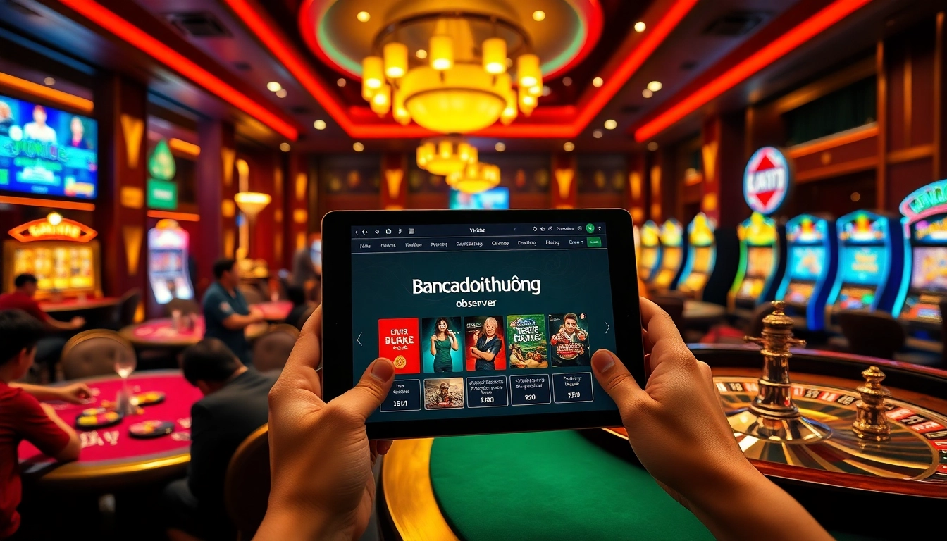 Engage in thrilling casino action at bancadoithuong.observer with players at poker tables and spinning roulette wheels.